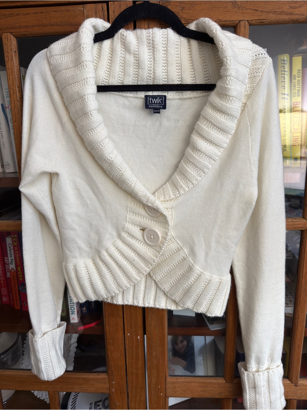 Twik by Simons Y2K Cream Shawl Collar Cardigan Sweater Size M